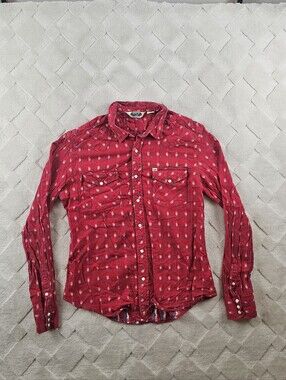 Salt Valley Western Pearl Snap Shirt Mens Large Red Rodeo Cowboy Button Up